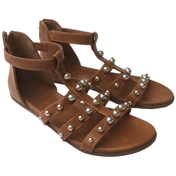 Vince Camuto Girls Abree Cognac Cage Beaded Strappy Sandals Shoes 5M - Picture 1 of 10